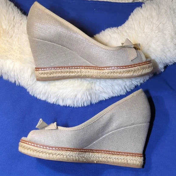 Tory Burch Jackie Espadrille Wedge Bow Peep-Toe Flats NOW ONLY $95 - Picture 9 of 9